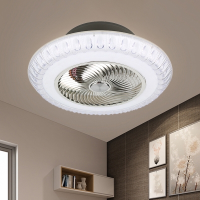 Circle Living Room Pendant Fan Light Metallic LED Modernist Semi Flush Mount Lighting in White, 23.5