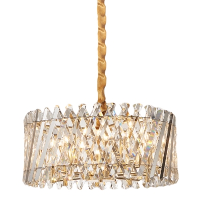Clear Crystal Drum Ceiling Chandelier with Fence Design Modernism 5-Light Hanging Pendant