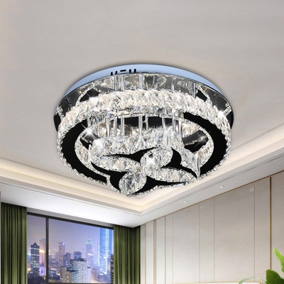 Contemporary Flower and Ring Flush Lamp Faceted Crystal Block LED Bedroom Semi Flush Mount in Stainless-Steel