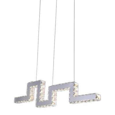 Crystal Block Maze Shape Island Hanging Lamp Modernist LED Pendulum Lamp in Stainless-Steel