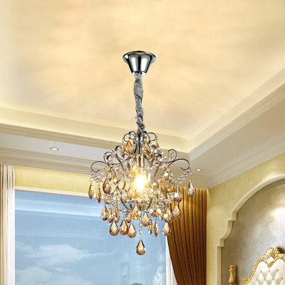 Crystal Cascade Chandelier Light Fixture Modern 4-Light Bedroom Suspension Pendant in Silver