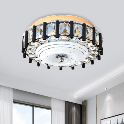 Crystal Encrusted LED Ceiling Light Simple Black Concave/Convex/Flat Round Foyer Flush Mounted Lamp