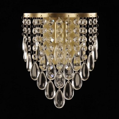 Crystal Teardrops Brass Finish Sconce Draping 1 Head Postmodernist Wall Mounted Lamp