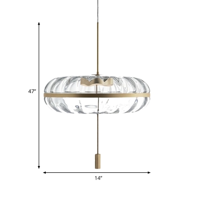 Donut Hanging Light Fixture Simplicity Clear Ribbed Glass Single Living Room Pendant