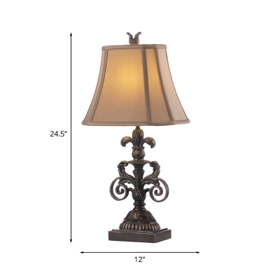 Fabric Khaki Nightstand Light Pagoda Single-Bulb Rural Table Lamp for Living Room
