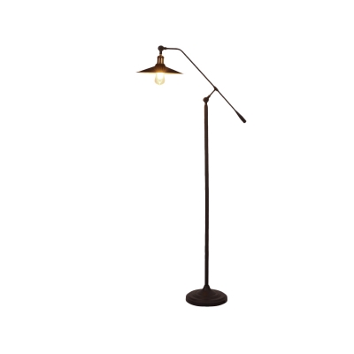 Flat Shade Metal Standing Floor Lamp Vintage 1 Light Black Finish Floor Light with Balance Arm