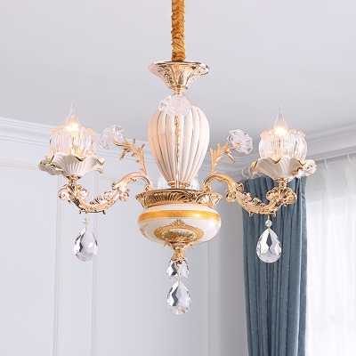 Floral Dining Room Chandelier Lighting Mid Century Crystal 3 Lights Gold Hanging Lamp