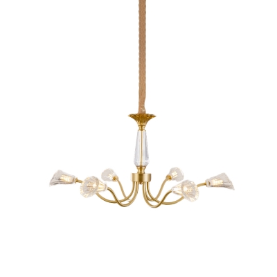 Gold Curved Arm Hanging Chandelier Modernist Metal 6-Bulb Dining Room LED Pendant Light