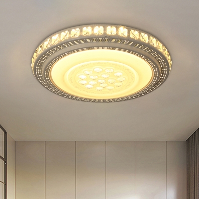Inlaid Crystal Square/Round Ceiling Lamp Minimalistic Bedroom LED Flush Mounted Lighting Fixture in White