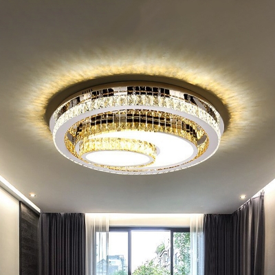 

LED Flush Mount Ceiling Light Modern 3-Tier Oval Beveled Crystal Flushmount Lamp in Stainless Steel, HL640020