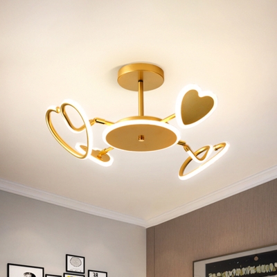 Loving Heart Shape Semi Mount Lighting Nordic Metallic LED Gold Close to Ceiling Lamp