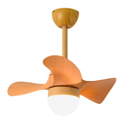 Macaron Dome LED Ceiling Fan Wood Restaurant Semi Flush Mount Light with 3 Orange Blades, 23