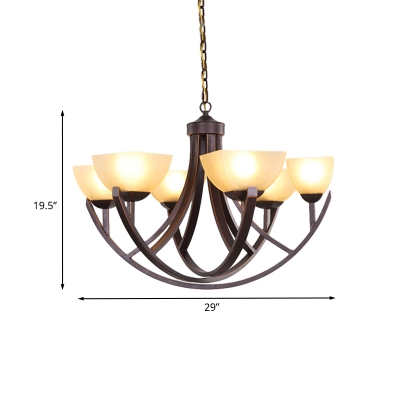 Metal Bronze Finish Chandelier Lighting Arched Arm 4/6-Light Rustic Hanging Ceiling Lamp with White Glass Shade