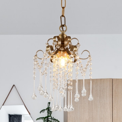 Mini Crystal Droplets Down Lighting Antique Single Living Room Pendant Lamp in Gold