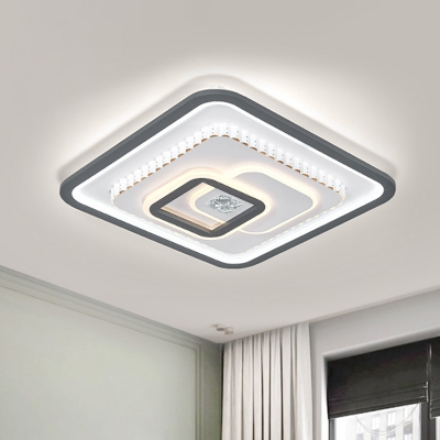 Modern Multi-Square Flush Ceiling Light Acrylic LED Flushmount Lighting in Black-White with Crystal Accent