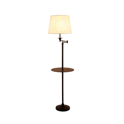 Modernism Barrel Shade Floor Light White Fabric 1 Bulb Living Room Floor Lamp with Shelf in Black