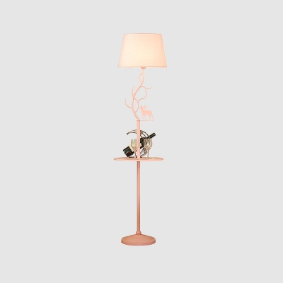 Pink Finish Barrel Stand Up Light Contemporary 1 Light Fabric Floor Table Lamp with Deer Deco