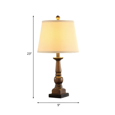Resin Candle Night Stand Light Rural 1 Head Workspace Table Lamp with Conic Fabric Shade in Beige