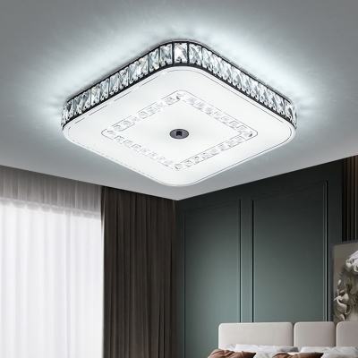 Round/Square Beveled Crystal Flush Light Simplicity Bedroom LED Close to Ceiling Lamp in Black-White