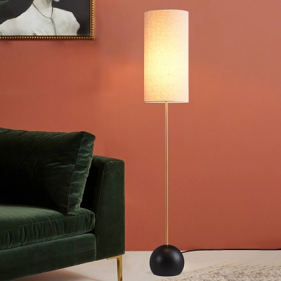 Simple 1 Head Standing Floor Lamp with Fabric Shade Flaxen/Beige Cylindrical Floor Lighting