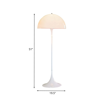 Single Bedroom Stand Up Light Minimalism White Finish Floor Standing Lamp with Semicircle Iron Shade