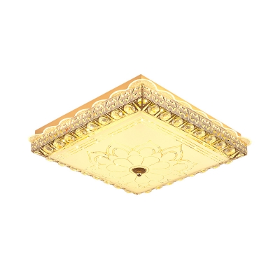 Square Crystal Flush Light Fixture Minimalism Bedroom LED Close to Ceiling Lamp in Gold