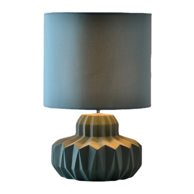 Traditional Drum Night Table Lamp Single Fabric Desk Light with Ceramics Base in Blackish Green