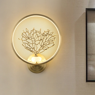 Tree Mural Wall Light Kit Asian Style Acrylic Gold LED Sconce Lighting Fixture for Bedroom