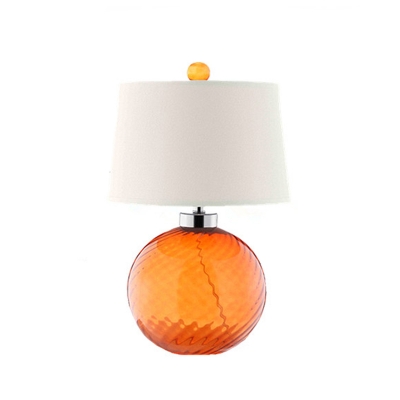 Twisted Glass Orange Night Light Globe 1 Head Postmodern Table Stand Lamp with Tapered Drum Fabric Shade