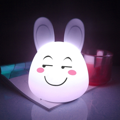 USB Charging White Rabbit Table Light Kids Style Rubber LED Nightstand Lamp with Clap Sensor