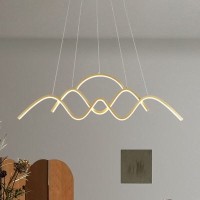 Waves Dining Room Suspension Lamp Metallic Minimalism LED Island Pendant in Gold, Warm/White Light