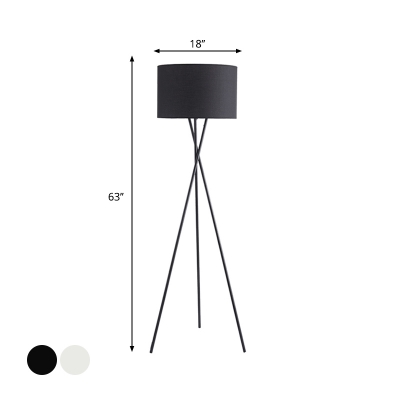White/Black Drum Shade Floor Standing Lamp Modernism 1-Head Fabric Floor Lamp with Tri-Leg