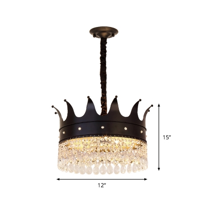 1/3-Layer Crystal Chain Suspension Lamp Modernism 4-Light Bedroom Chandelier with Black Crown Top