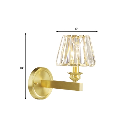 1-Bulb Wall Sconce Light Minimalist Conical Prismatic Crystal Wall Lighting in Brass