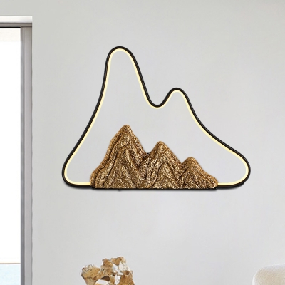 Asia Mountain Resin Mural Lamp LED Flush Mount Wall Sconce Light in Black and Gold