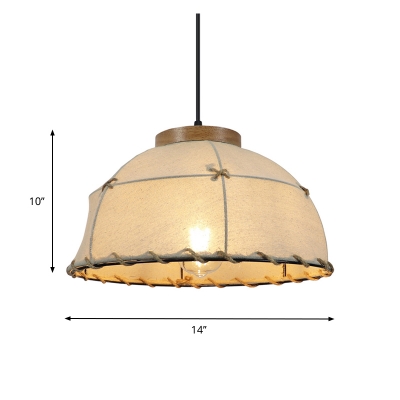 Barn Shade Fabric Drop Pendant Country 1 Head Restaurant Ceiling Hang Fixture in Flaxen, 14