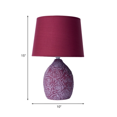 Barrel Shade Bedside Night Table Light Traditional Fabric Single Purple-Red Ceramics Nightstand Lamp