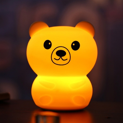 Bear/Rabbit USB Small Table Lamp Cartoon Rubber Bedroom LED Night Stand Light with Touch Sensor in White