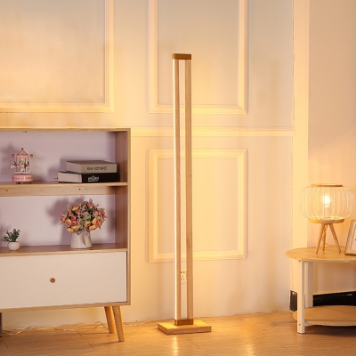 Beige Rectangular Stand Up Light Minimalist LED Wood Floor Standing Lamp for Living Room