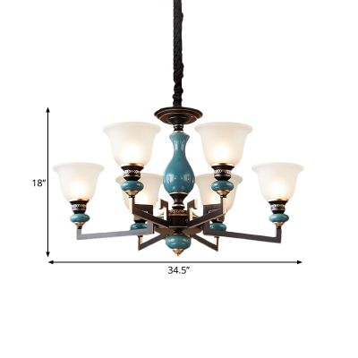 Bell Shade Frosted Glass Suspension Light 3/5/6 Heads Living Room Radial Ceiling Chandelier in Black and Blue