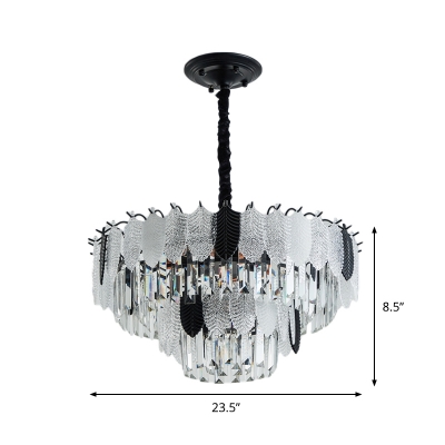 Black 11-Light Chandelier Contemporary Crystal Leaf and Prism Tiers Ceiling Hanging Light