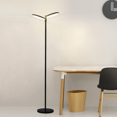 Black Finish Dual Hoop Stand Up Light Minimalist LED Metal Reading Floor Lamp for Study Room