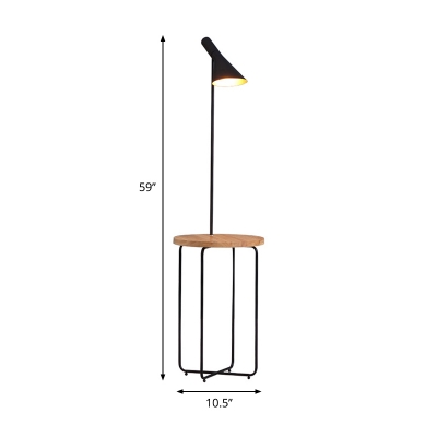 Black Finish Flared Shade Standing Light Minimalism 1 Bulb Metallic Floor Table Lamp