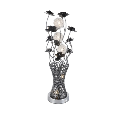 Black-Silver LED Night Table Lamp Art Deco Aluminum Wire Flower and Vase Desk Lamp
