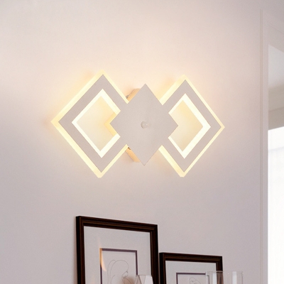 Black/White Dual Rhombus Wall Sconce Modern LED Acrylic Wall Lighting Idea in White/Warm Light for Bedside
