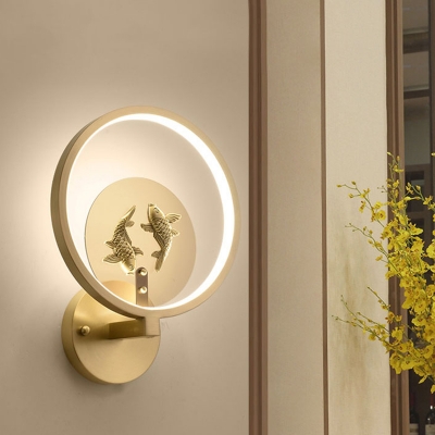 Brass Carps Wall Mural Light Asia Metallic LED Circular Wall Mounted Lighting for Decor