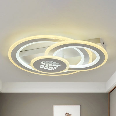 Circles Child Room Ceiling Light Acrylic Contemporary LED Semi Flush Mount Lighting in White
