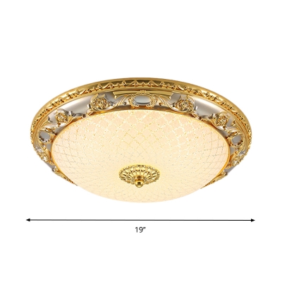 Classic Bowl Shade Flush Light Fixture Textured Glass LED Flush Mounted Lamp in Gold, 12.5