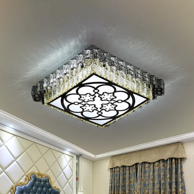 Clear Crystal Squared Flush Ceiling Light Modernism LED Flush Mounted Lamp for Bedroom