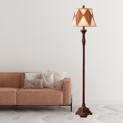 Countryside Empire Shade Standing Floor Lamp 1-Light Fabric Floor Light in Red Brown